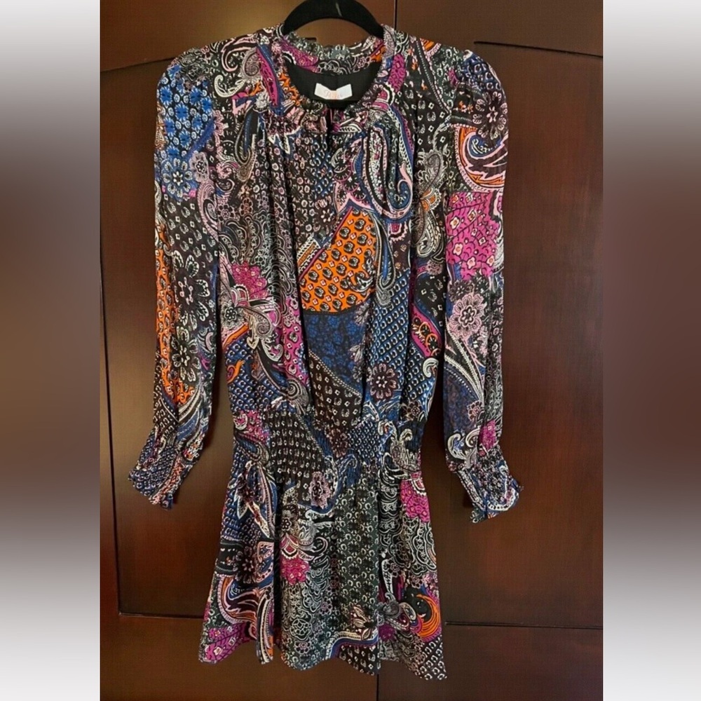 Parker woman’s button front elastic pullover dress/paisley xsm NWT (orig $398)